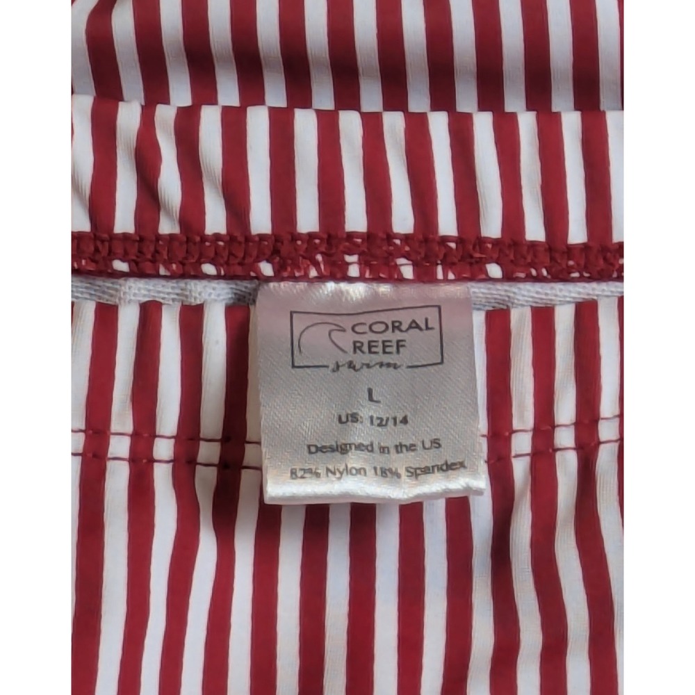 Coral Reef Swim Womens Red White Striped High Waisted Bikini Bottoms Size L